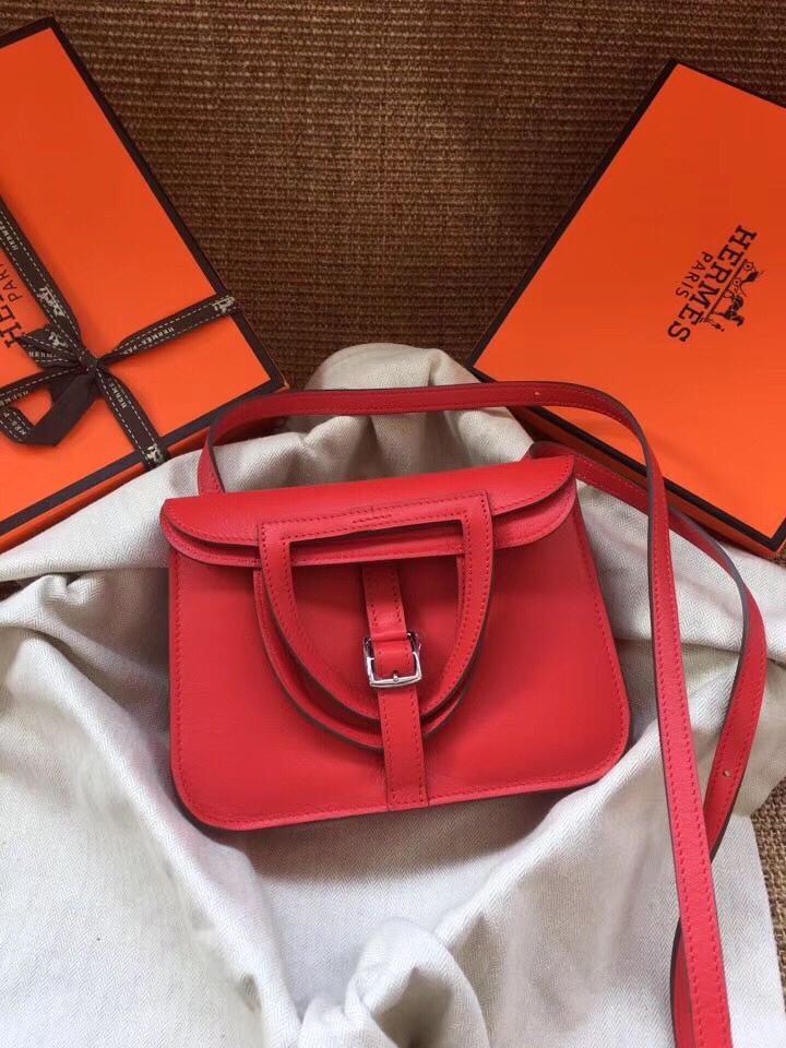 Hermes Mini Halzan 22 Handbag Shoulder Bag In Feu Orange Swift Leather